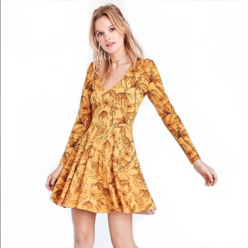 Kimchi Blue Yellow Floral Lace-Up Mini Dress